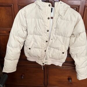 GAP Kids Cream Puffer Down Jacket w/ detachable fur